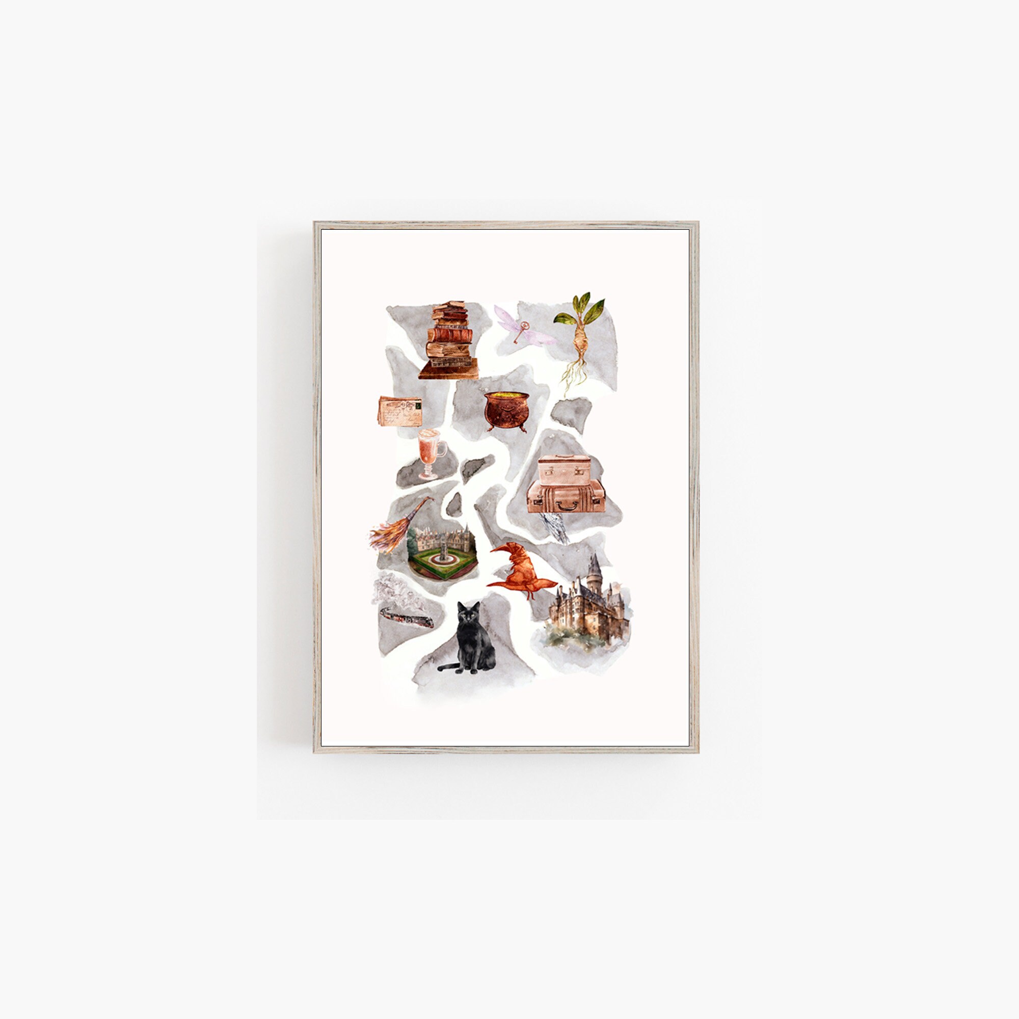Wizard School Map Art: Magical Watercolor Print (Digital Download)