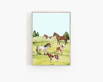 Art mural animaux de ferme pour les enfants cheval chevaux poney ferme, décor de mur de fermier enfants, décor de pépinière de ferme, salle de ferme