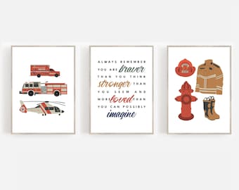 FIRE FIGHTER|Fire TRUCK| Wall art|Little Boys Room Fire Fighter Decor|Fire Fighter Nursery Wall Art|Boys room art|red boys room art|abc|123