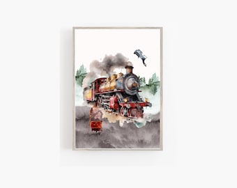 Wizard School Train Art: Watercolor Magic Castle Print (Digital Download)