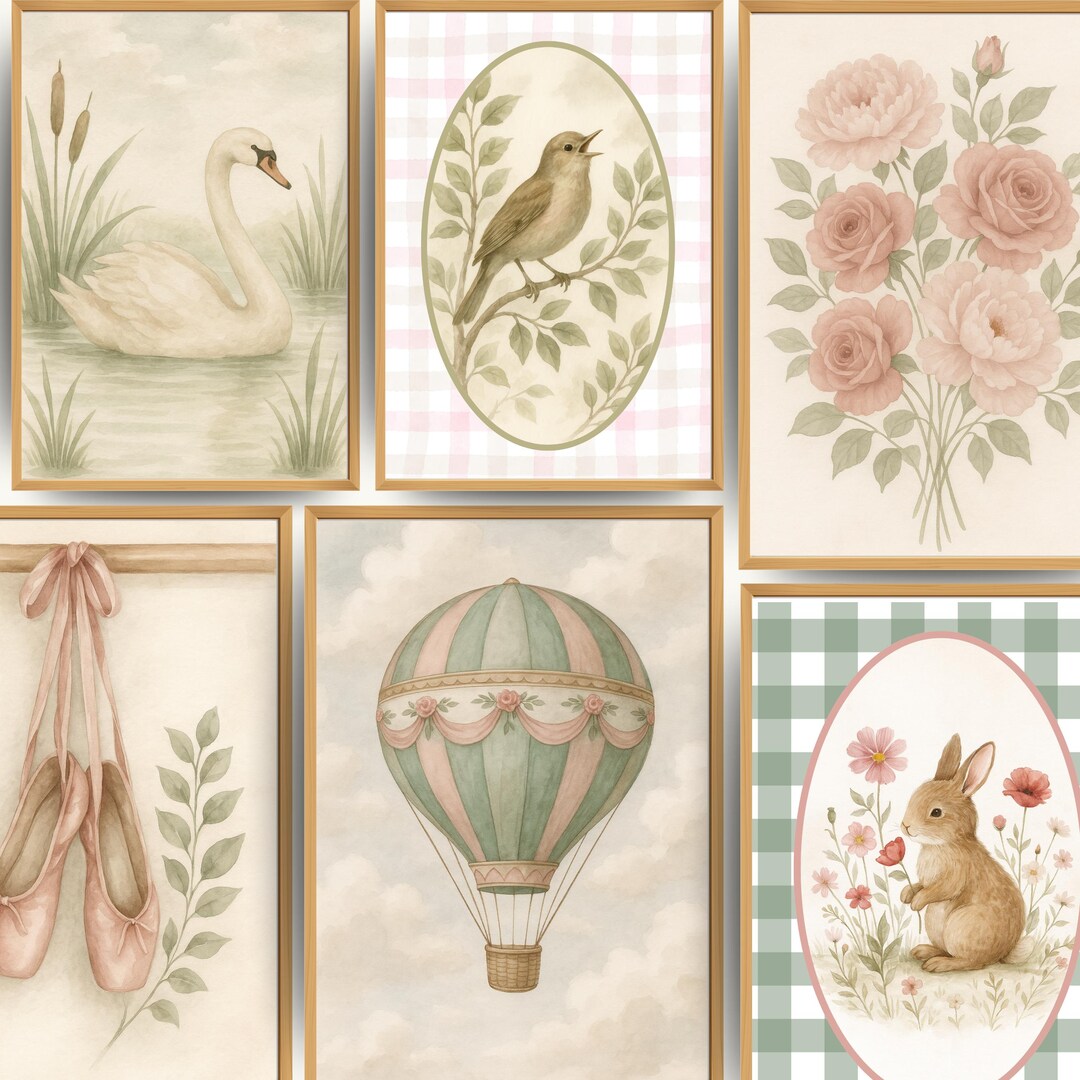 Girl Nursery Vintage Gallery Art Set of 9 Digital Downloads Blush Pink ...