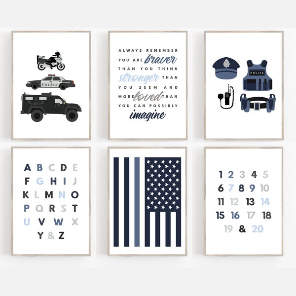 POLICE|First Responder| Wall art|Little Boys Room |Police  Decor|Law Enforcement Nursery Wall Art|Boys room art|blue boys room art|abc|123