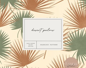 Desert Palm Leaves Seamless Pattern Fan Palm Repeat Pattern Boho Tropical Fabric Design Beach Summer Craft Printable Paper Scrapbook Paper