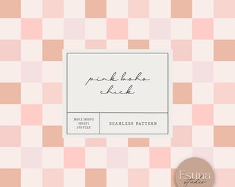Pink Boho Checkered Seamless Pattern, Pastel Check Repeat Digital Craft Paper, Pink Scrapbooking Paper, Fabric Design Commercial Use