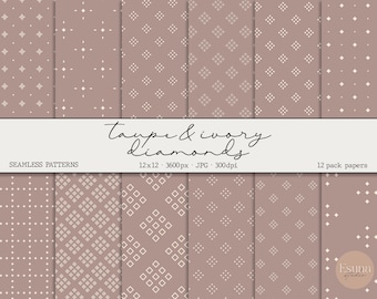 Taupe Diamond Paper Pack, Brown Seamless Pattern Set, Geometric Printable Patterns, Minimalistic Digital Craft Paper, Scrapbooking paper