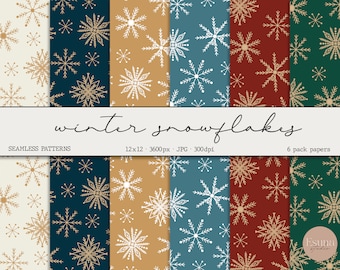 Winter Snowflake Seamless Pattern Pack Christmas Snowflake Repeat Pattern Pack Holiday Digital Craft Paper Pack Xmas Wrapping Paper Pattern