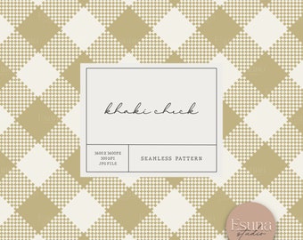 Khaki Checkered Seamless Pattern | Retro Check Repeat Pattern | Digital Craft Paper | Scrapbooking Planner Fabric Design | Commercial Use