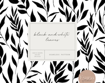 Black and White Leaf Seamless Pattern Leaves Repeat Pattern Black and White Fabric Design Craft Printable Paper Botanical Scrapbooking Paper