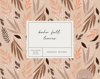 Boho Leaves Seamless Pattern Autumn Leaf Repeat Pattern Beige Leaves Craft Printable Paper Boho Fabric Pattern Design Scrapbooking Paper