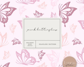 Pink Butterfly Seamless Pattern, Butterflies Scrapbooking Paper, Coquette Aesthetic, Rose Pink Planner Paper, Fabric Design, Commercial Use