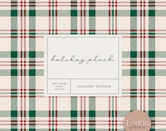 Holiday Seamless Plaid Pattern, Red Green Tartan Digital Craft Paper, Christmas Repeat, Xmas Background, Scrapbooking & Fabric Design