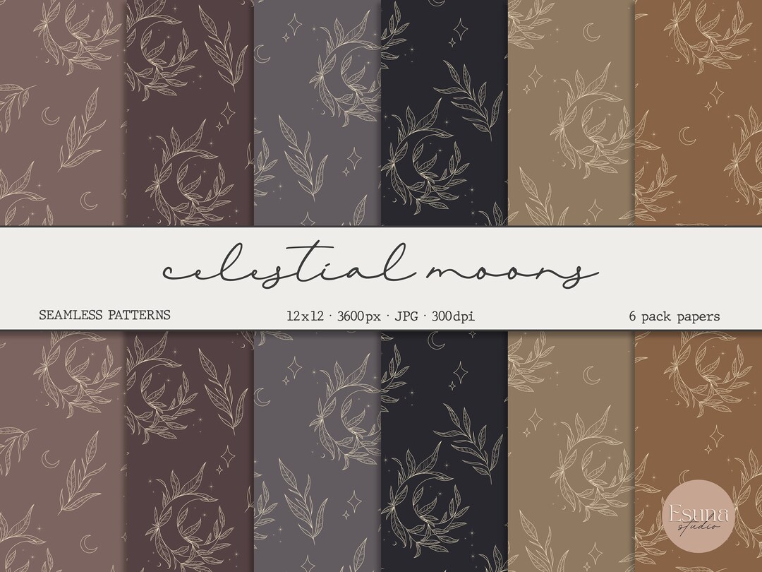 Celestial Seamless Pattern Pack Moon Repeat Pattern Pack Floral Digital ...