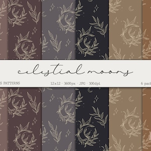 Celestial Seamless Pattern Pack Moon Repeat Pattern Pack Floral Digital Craft Paper Celestial Fabric Pattern Celestial Scrapbooking Paper