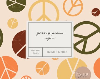Peace Sign Seamless Pattern Groovy Repeat Pattern Retro Digital Craft Printable Paper Peace Sign Fabric Pattern 70s Peace Scrapbooking Paper