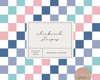 Pastel Checkered Seamless Pattern, Retro Striped Check Repeat, Pink Blue Digital Craft Paper, Fabric Textile Design, Scrapbooking