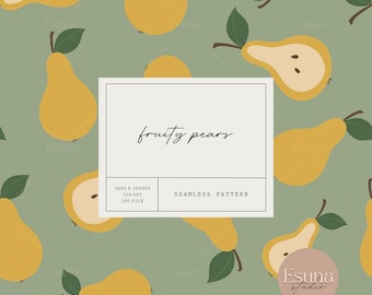 Pear Fruit Seamless Pattern Summer Repeat Pattern Fruit Craft Printable Paper Pear Kitchen Fabric Pattern Design Scrapbooking Digital Paper