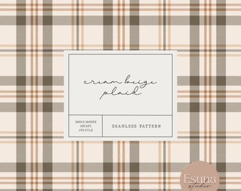 Cream Beige Plaid Seamless Pattern, Tartan Repeat, Fall Digital Craft Paper, Autumn Scrapbooking, Commercial Use, Fabric Design