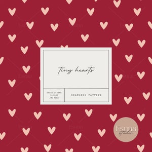 May include: A seamless pattern featuring tiny pink hearts on a deep red background. The pattern is labeled "Tiny hearts" and includes details about the file size and resolution.