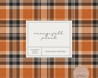 Burnt Orange Plaid Seamless Pattern, Fall Tartan Repeat Pattern, Autumn Digital Craft Paper, Preppy Scrapbooking paper, Commercial Use