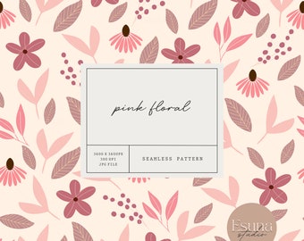 Pink Floral Seamless Pattern Pink Leaves Repeat Pattern Pink Flower Craft Printable Paper Leaf Fabric Pattern Design Scrapbooking Paper