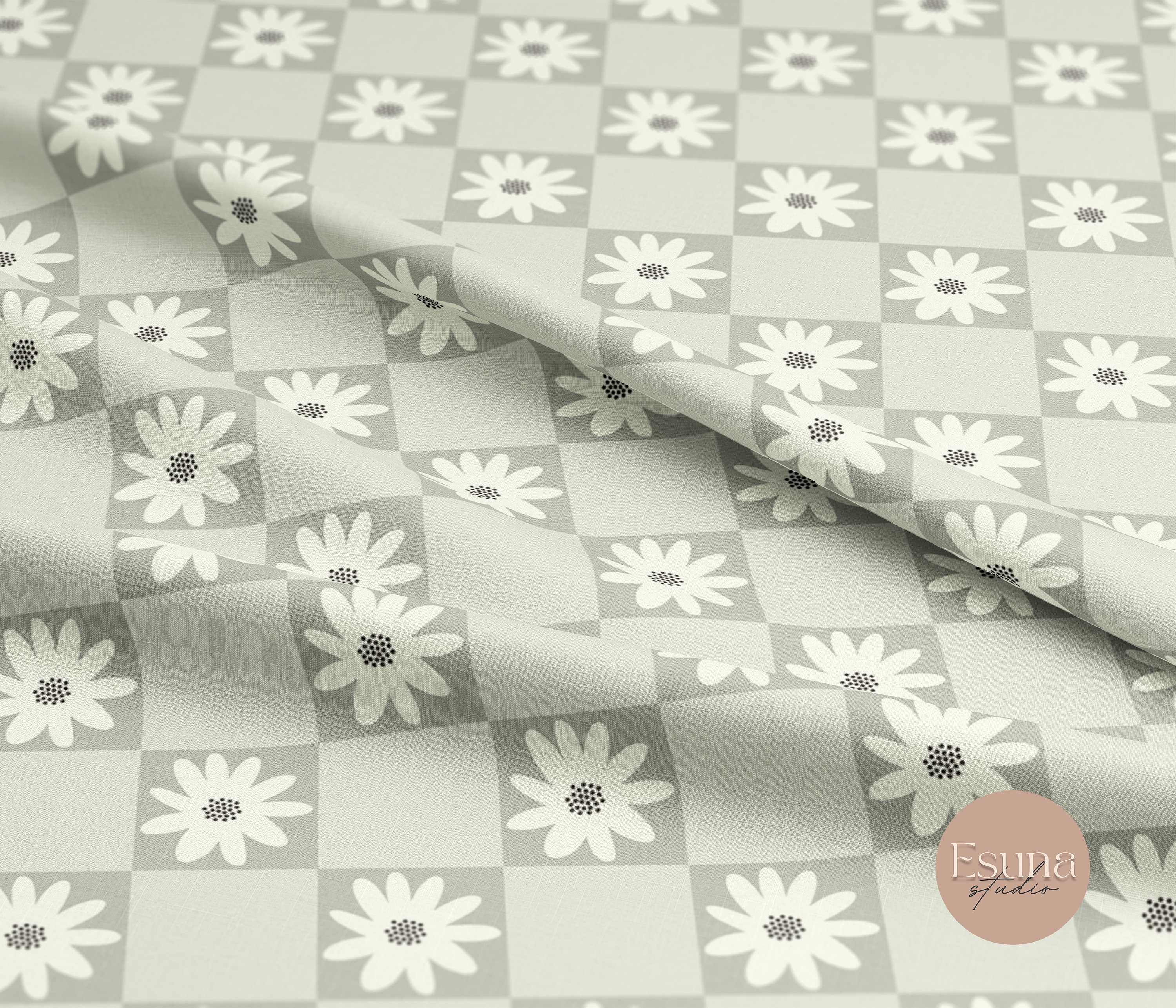 Checkered Floral Seamless Pattern, Retro Daisy Repeat Pattern, Spring ...
