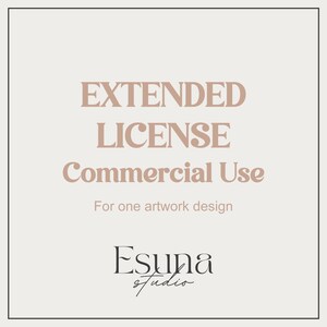 May include: A pink and white graphic design with the text "EXTENDED LICENSE Commercial Use For one artwork design Esuna studio".