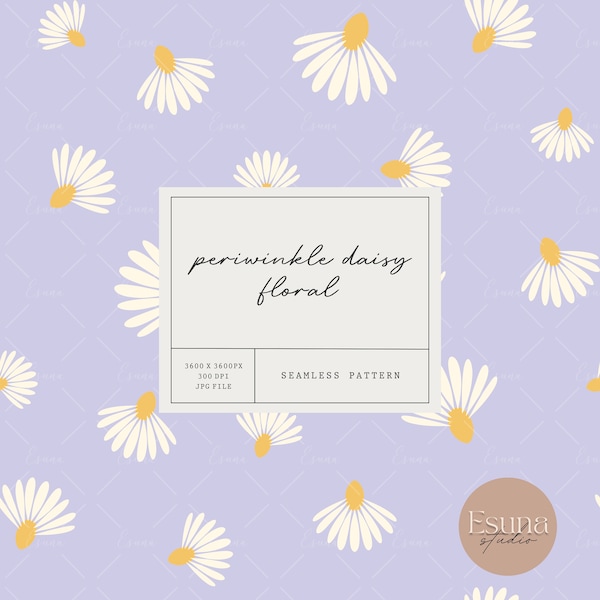 Periwinkle Daisy Flower Seamless Pattern Floral Repeat Pattern Purple Craft Printable Paper Daisy Fabric Pattern Summer Scrapbooking Paper