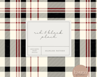 Red and Black Plaid Seamless Pattern, Cream Tartan Repeat Pattern, Plaid Digital Craft Paper, Preppy Scrapbooking paper, Commercial Use