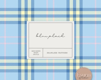 Pastel Blue Plaid Seamless Pattern, Light Blue Tartan Digital Craft Planner Paper, Kids Fabric Design, Scrapbooking Paper, Commercial Use