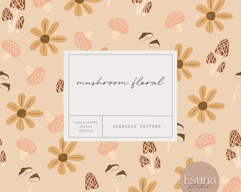 Mushroom Floral Seamless Pattern Woodland Repeat Pattern Mushroom Craft Digital Paper Autumn Mushroom Fabric Pattern Floral Scrapbook Paper
