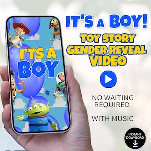 Annuncio video della rivelazione del sesso del bambino di Toy Story / Download immediato / Rivelazione digitale di Blue It's a Boy per telefono, TV, muro o social media