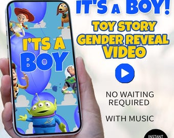 Toy Story Boy Gender Reveal Video Announcement | Instant Download | Blue It’s a Boy Digital Reveal for Phone, TV, Wall or Social Media