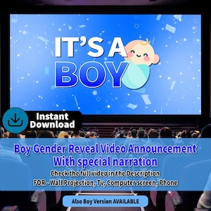 Boy Gender Reveal Video Announcement with Narration | Instant Download Baby Shower Reveal Video for Party, TV, Phone, or Wall Projection