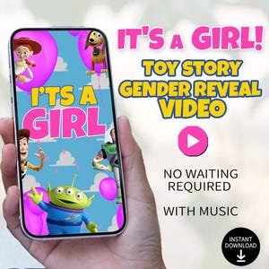 Toy Story Girl Gender Reveal Video | It’s a Girl Digital Announcement with Music | Instant Download for Phone, TV Wall or Social Media Share