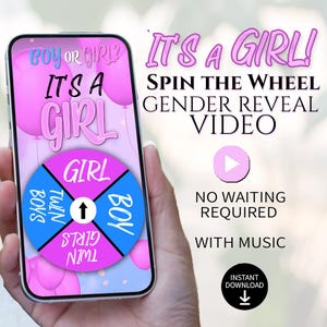 Spin the Wheel Gender Reveal Video It’s a Girl | Fun Baby Shower Announcement | Instant Download with Music | Digital Surprise Reveal