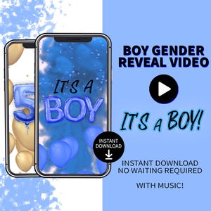 Boy Gender Reveal Video Invitation: Blue Balloons, Music (Digital Download MP4