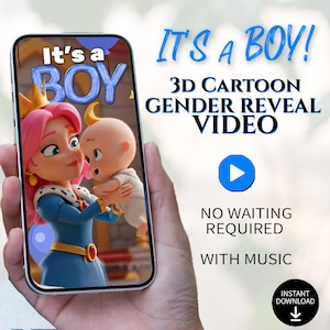 It's a Boy 3D Cartoon Gender Reveal-aankondigingsvideo met muziek | Babyaankondiging direct downloaden | Digitale onthullingsvideo zonder wachten
