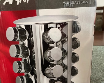 Parini 17 Pc Stainless Steel Carousel Spice Rack with Glass Jars