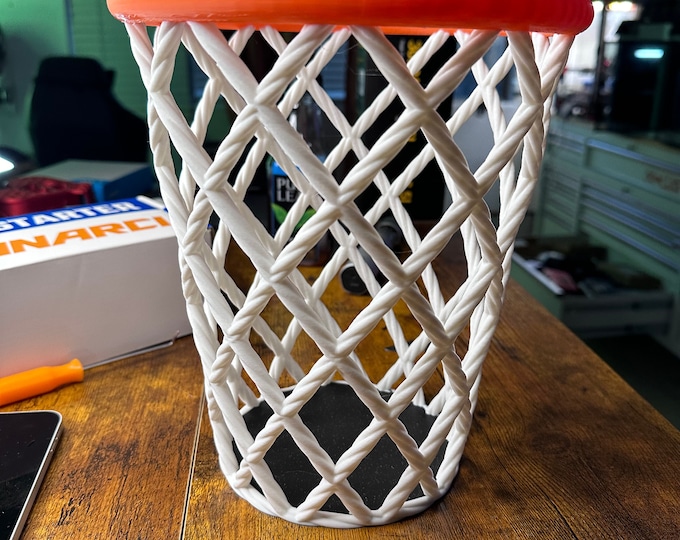 Basketball Hoop Desktop Wastebasket: Handmade and Machine Office Decor