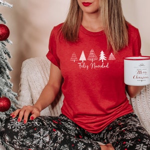 Feliz Navidad Trees Shirt, Navidad Shirt, Cute Feliz Navidad Party TShirt For Women, Retro Feliz Navidad Shirt, Winter Tee