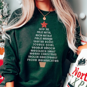 Merry Christmas Sweatshirt, Feliz Navidad Shirt, Buon Natale TShirt, Feliz Natal Sweater, Joyeux Noel Shirt, Christmas Tree Sweatshirt