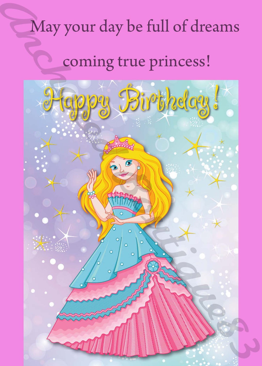 Happy Birthday Princess Card digital - Etsy