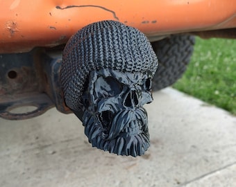Bearded Skull Trailer Hitch Cover with Beanie. (1.25&quot;, 2&quot;, 2.5&quot;, or 3&quot; Receivers) Several Color Options