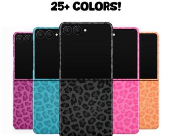 MagSafe Leopard Samsung Galaxy Z Flip 6 7 7FE Cases, cheetah print phone cover for, black neutral dark brown cream gray, pink blue teal