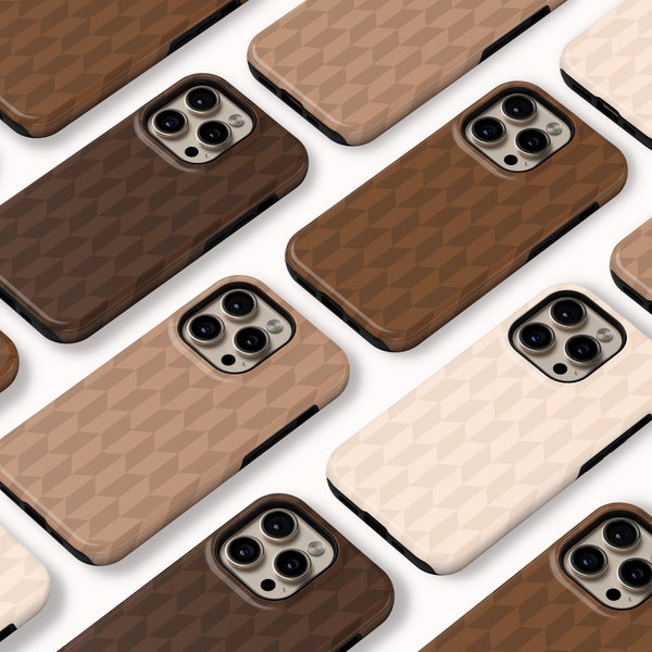 Magsafe Neutral Brown and Cream Modern Chevron iPhone Case, checkered, designer classy chic, iphone 11, 12, 13, 14, 15 pro max mini plus