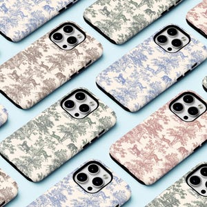 Magsafe Blue Green Brown Red Toile iPhone Case, Cottagecore cream phone cover, aesthetic, trendy, 11, 12, 13, 14, 15 16 pro, max mini plus