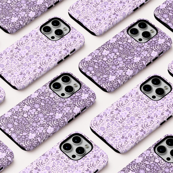 Magsafe Lavender Floral iPhone Case, purple, light, dark, cream for iPhone 11, 12, 13, 14, 15 Pro Max Mini Plus, Flowers Leaves Garden