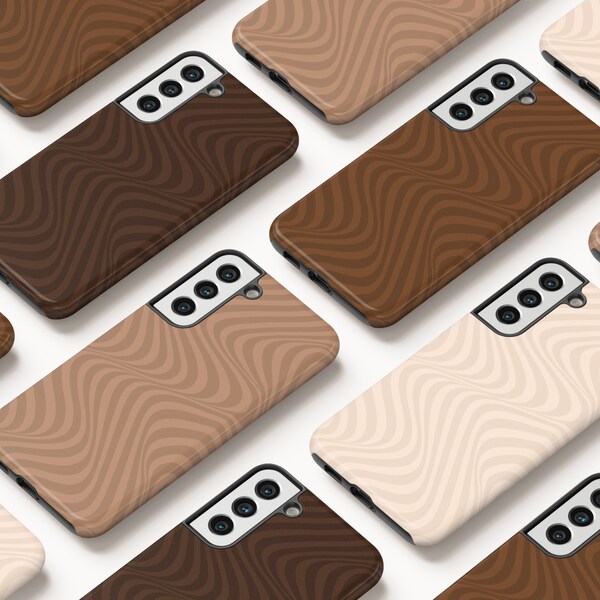 Neutral Brown and Cream Wavy Lines Samsung Galaxy Phone Case, wavy lines, designer, beige, tan, S10e S20 S21 S22 S23 S24 FE Plus Ultra