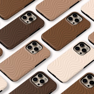 Magsafe Neutral Brown and Cream Swirled iPhone Case, wavy lines, trippy, designer classy chic, iphone 11, 12, 13, 14, 15 pro max mini plus