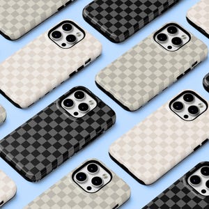 MAGSAFE Neutral Gray and Black Checkered Case for iPhone 13 14 15 16 pro max plus mini | Google Pixel 6 7 8 9 XL | Galaxy S23 S24 S25 Ultra